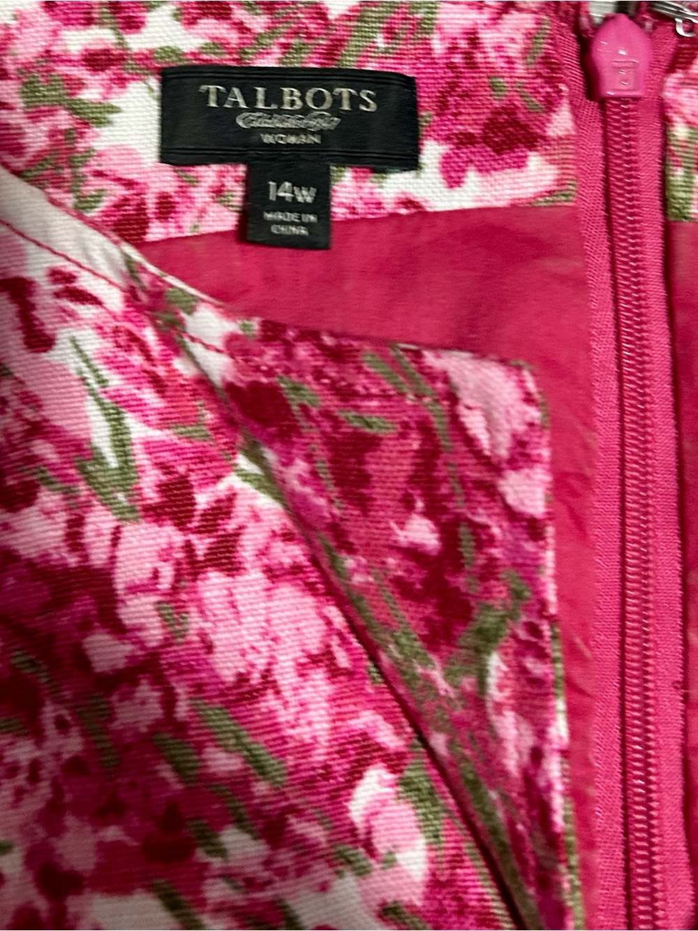Talbots Pink Floral V-Neck Linen Midi Dress Size 14W - Picture 3 of 4
